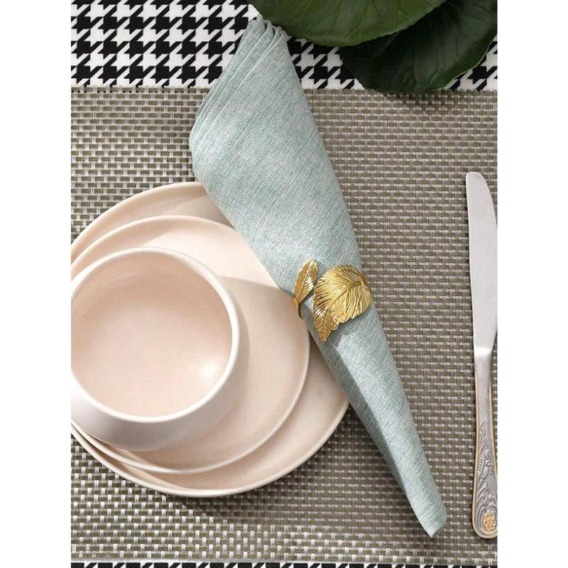 6pcs Leaf Design Napkin Ring, Minimalist Stainless Steel Napkin Holder Ring For Dinner Table Valentine DAY, Valentines Wedding, Birthday 5