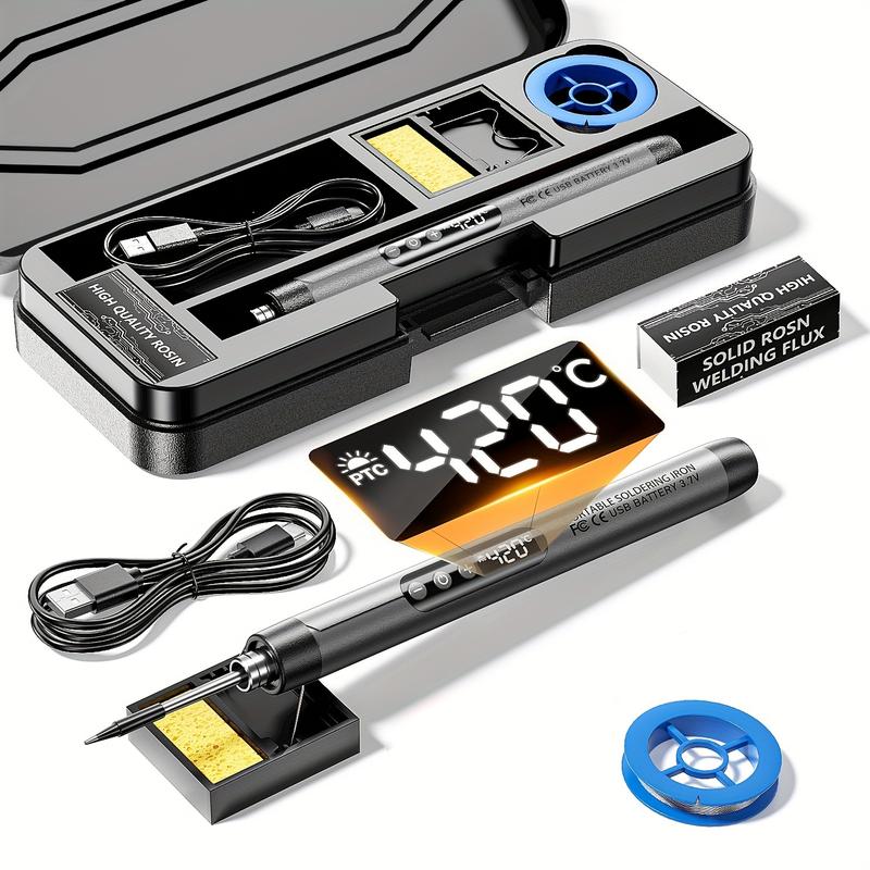 1pc Mini Cordless Soldering Iron Kit with Digital Display, 3 Temperature Settings, USB Rechargeable Portable Soldering Tool for Home Appliance Repair, Jewelry Crafting, DIY Projects - Plastic, Orange & Dark Grey, Compatible with PC 6