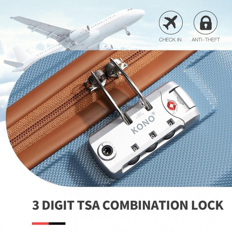 [MissLulu Bags] Sculpted Horizontal Design ABS  20''/24''/28'' Suitcase  with TSA Lock and 12'' Vanity Case - Denim Blue and Brown 5