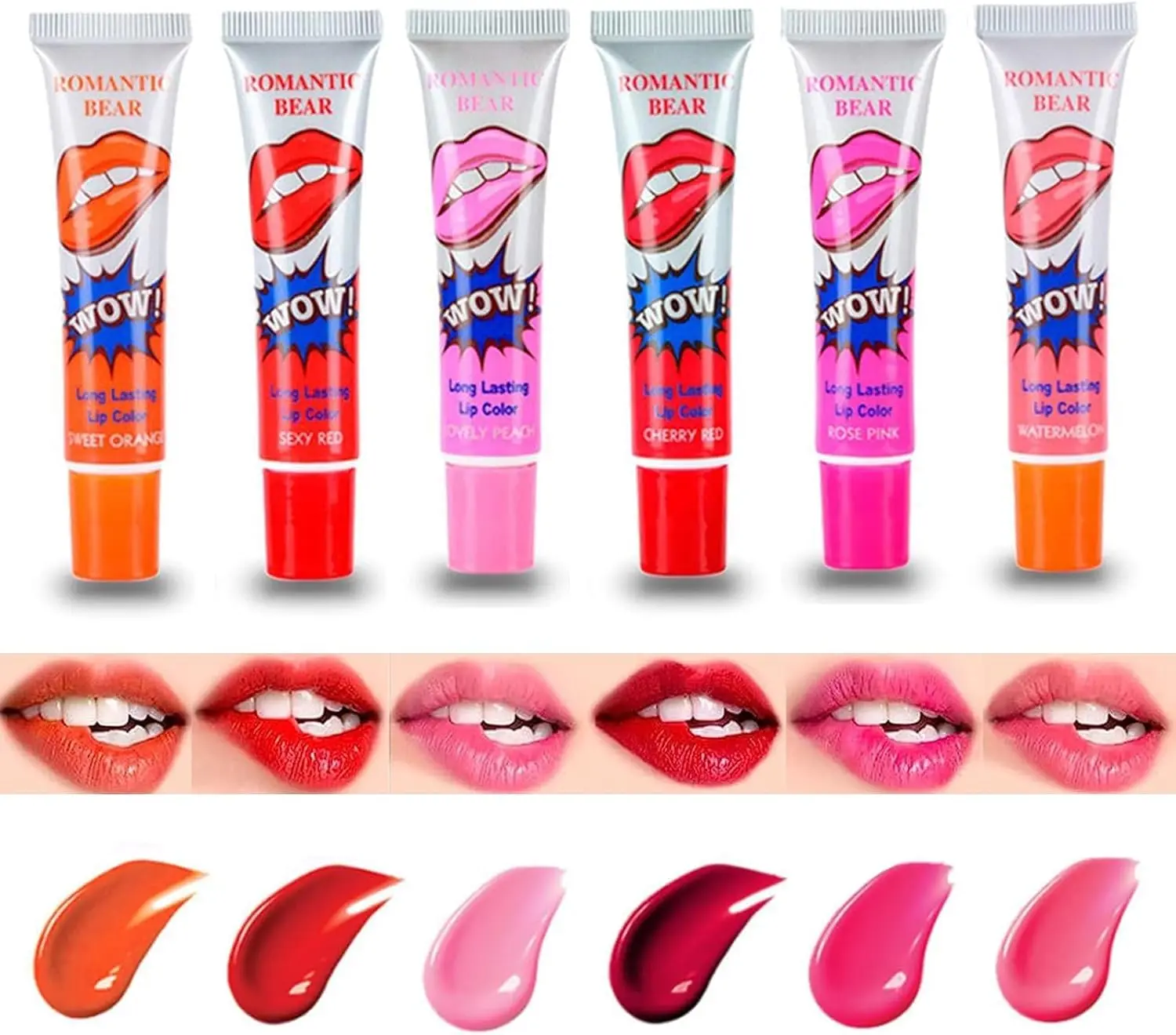 6 Pcs Peel Off Lip Stain, Lip Stain Peel Off, Magic Tattoo Lip Gloss Set, Lip Stain for Women Colorful Glossy Lipstick, Waterproof Tear Lip Stain Cosmetic...