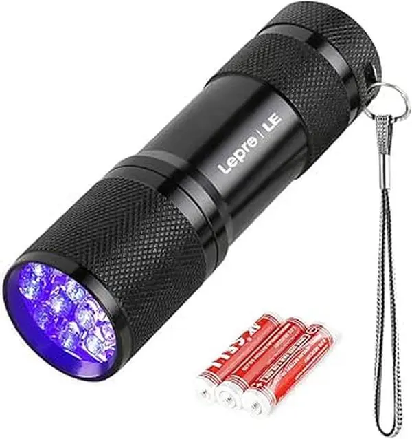 Lepro LE UV Torch, 9 LED 395nm Ultraviolet Flashlight, Blacklight Detector for Pet Urine, Stain, Bed Bugs and More, 3 AAA Batteries Included