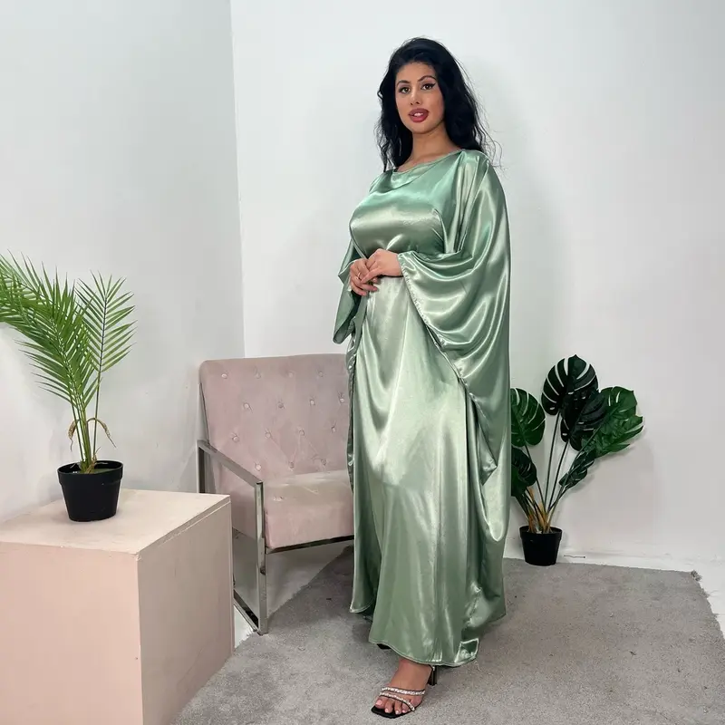 Ladies plain quality satin kaftan dress onesize uk 6-20 abaya lover 4