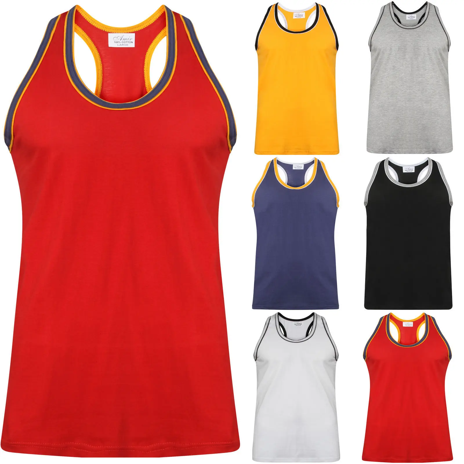 NEW MENS VEST 100% COTTON TANK TOP LOT TRIM MUSCLE SLEEVELESS SUMMER BEACH Menswear Plain