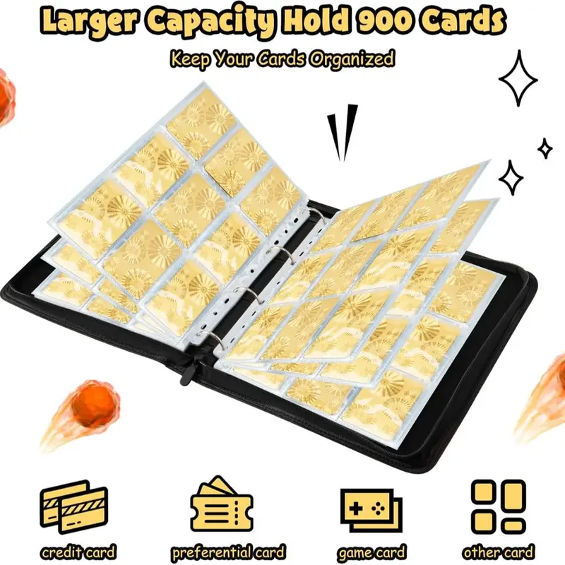 Trading Card Binder 9-Pocket, 900 Pockets Card Binder Folder Compatible with TCG, MTG Cards, Extra Large Card Album Holder with 50 Removable Sleeves for Boys Girls Collectors 4