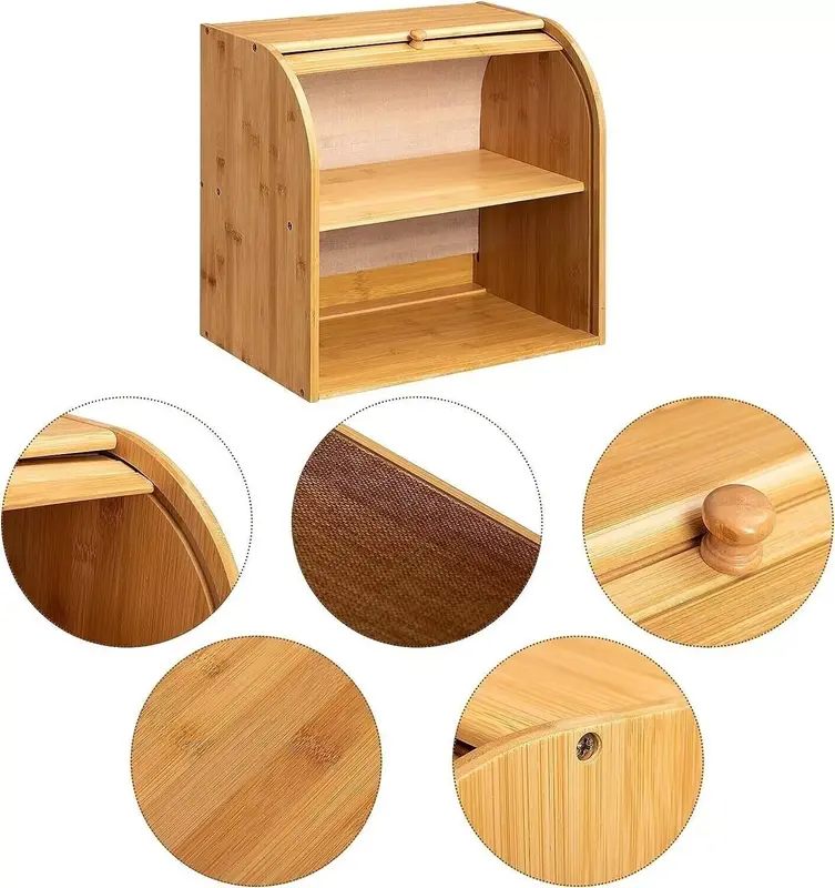 2 Tier Bread Bin with Double Layer Slide Roll Top Design | Sturdy Food Storage Box for Kitchen | Space Saving Organizer for Bread, Fruits, Snacks & Bakery Essentials | Modern Two Tier Bread Box for Home Use | Countertop Food Storage Rack | Kitchen Storage 7