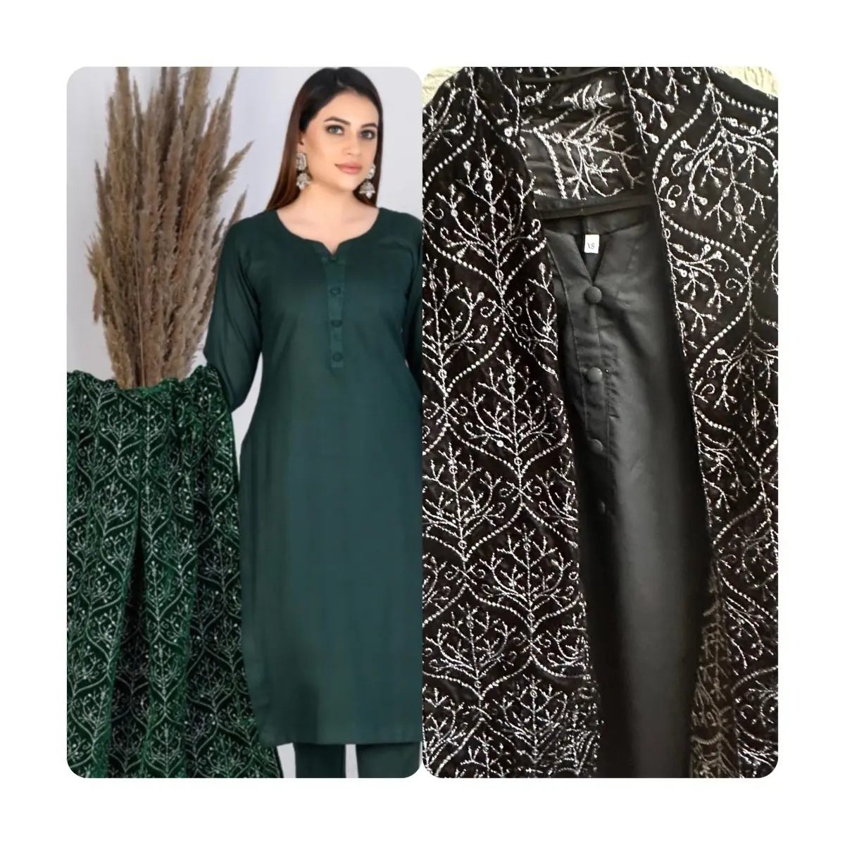 Simran Beautiful 3 Piece dhanak Suit with Velvet Shawal for Women - Casual Womenswear