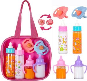 Fash N Kolor Disappearing bottles Doll Feeding Set With carry Bag | Baby Care 6 Piece Doll Feeding Set for Toy Buggy | 2 Milk & 2 Juice Bottles with 2 Toy Dummy for Baby Doll