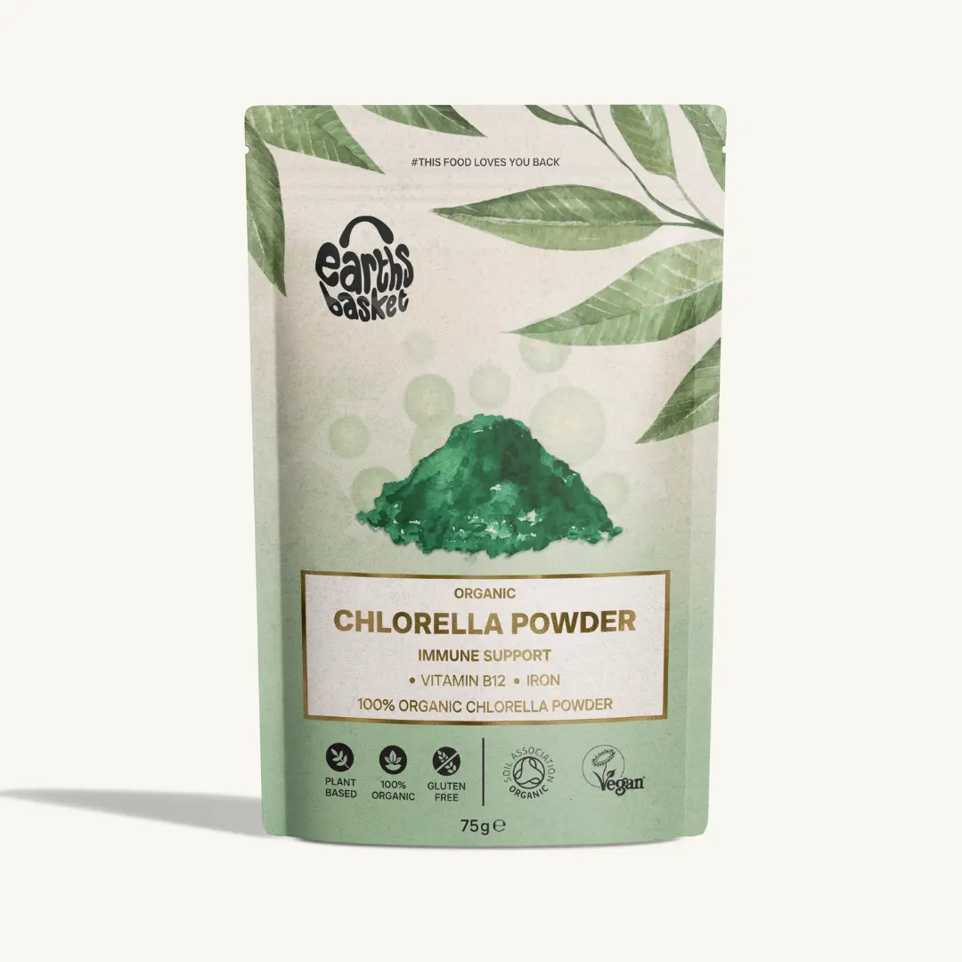 Earths Basket Organic Chlorella Powder 75g, Broken Cell Wall, Immunity Support Healthcare Edible Supplement Dietary Fitness Health Optimum