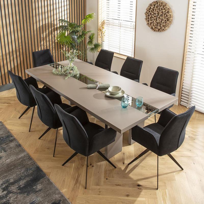 Nova 8 Seater Modern Dining Set Black & Taupe 1
