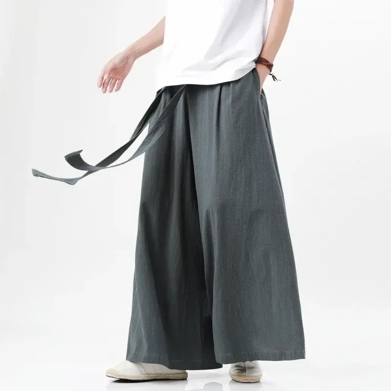 2024 Summer Chinese Style Men Harajuku Pants Man Japanese Kimono Pants Male Streetwear Retro Wide-Leg Trousers 2