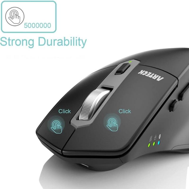 Multi-Device Wireless Bluetooth Mouse with Nano USB-A, USB-C Receiver Ergonomic Right Hand Silent Clicking Rechargeable Mouse for Computer Desktop PC Laptop Mac iPad and Windows 11/10 iPad OS 3