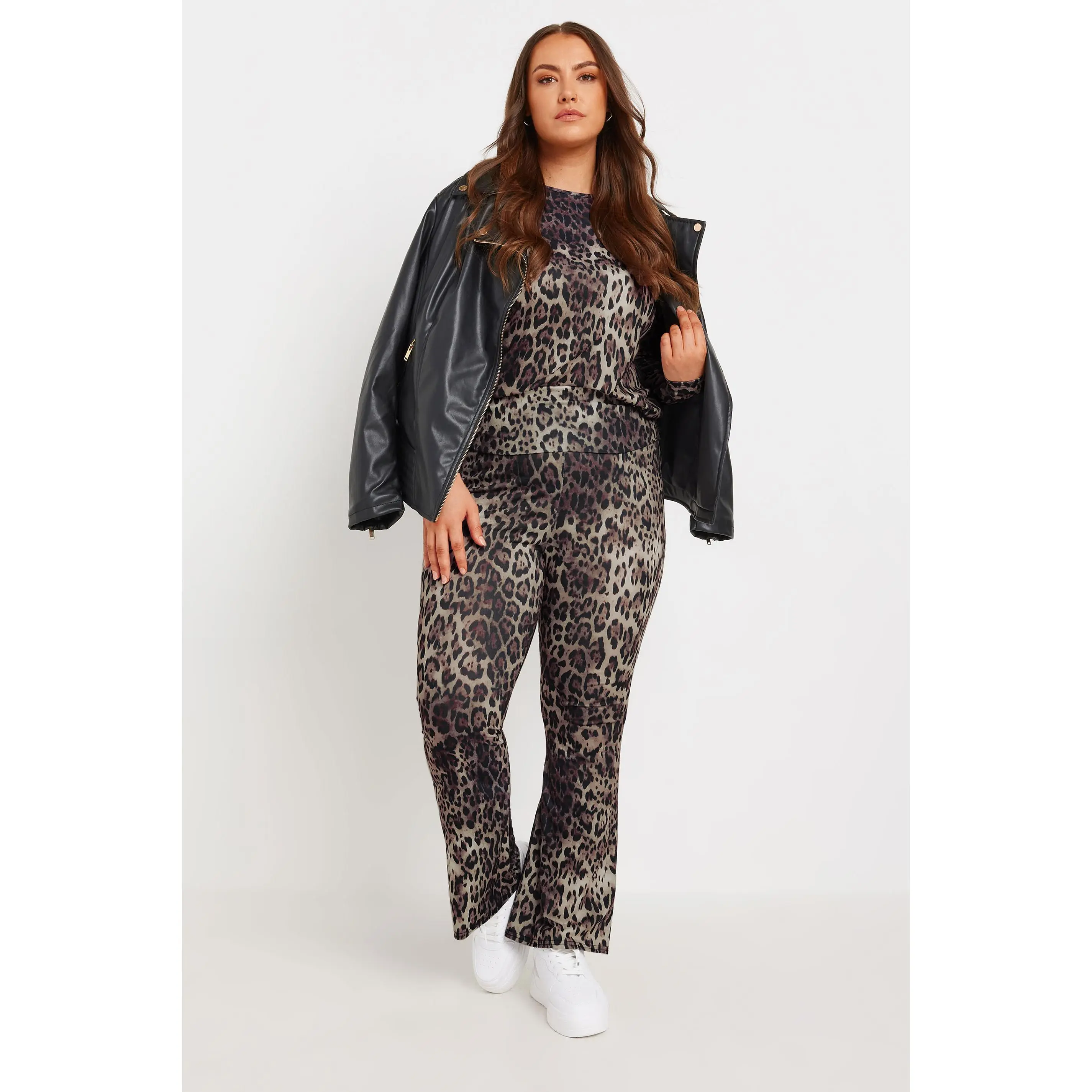 LIMITED COLLECTION Curve Brown Leopard Print Fold Over Waist Leggings