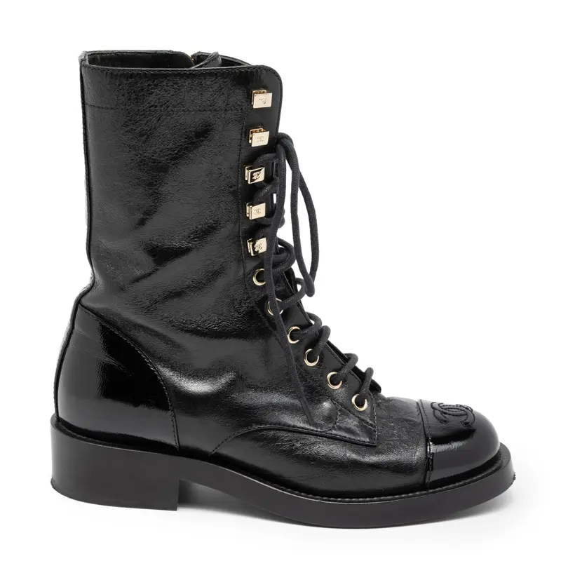 Preowned Chanel Combat Calf leather Black Plain 35.5 IT All Seasons Excellent condition 5
