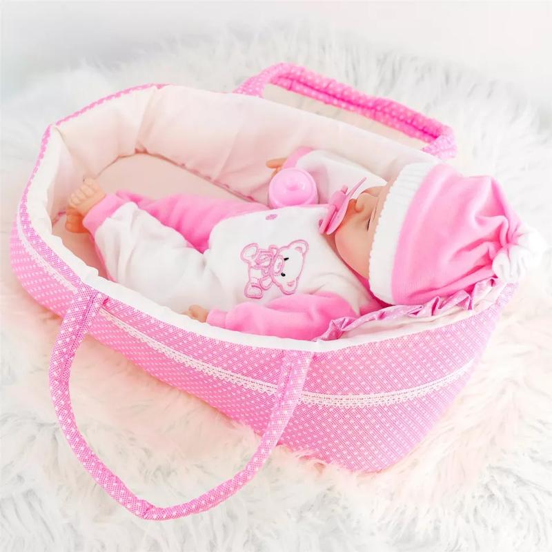 BiBi Doll Pink Baby Doll Carry Cot Bed with Pillow Handles Sleeping Bag Carrier 3