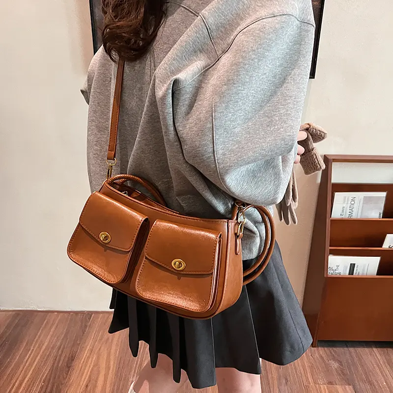Fashion Women PU Leather Handbags Double Pockets Shoulder Saddle Bag High Quality New Ladies Messenger Crossbody Bags for Women 5