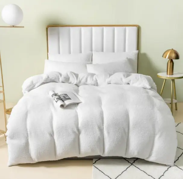 Ferry Homeware Teddy Fleece Duvet Set, Fluffy Fleece Bedding Duvet Cover Sets, Warm Luxury Super Soft Double Duvet Set with Pillow Cases, 100% Polyester Teddy Bear Bedding (Silver Grey) Machine Wash Stripes 2