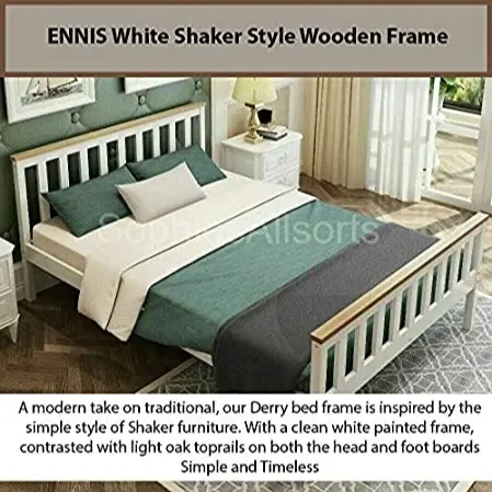 Shaker white wooden double bed & sprung mattress