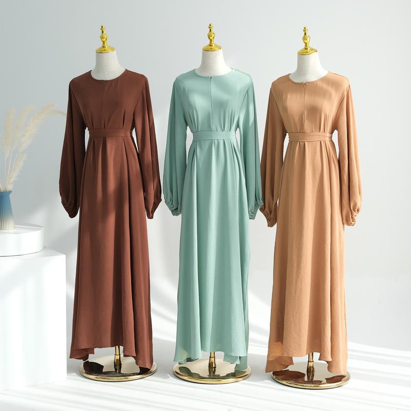 Product Introduction of HS1175 Front Zipper with Pocket Abaya in Crepe Fabric Party Abaya Dress 10