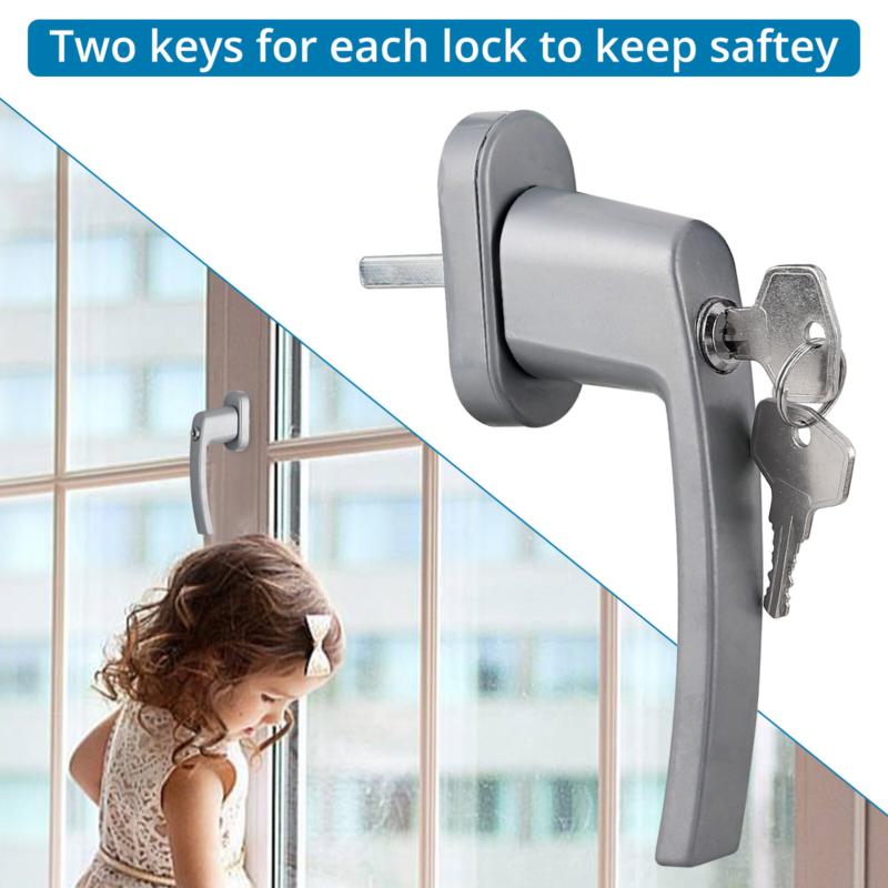 Product Introduction of 4Pcs Window Handle Key Locking Silver Universal Aluminum Double Glazing Fitting 18