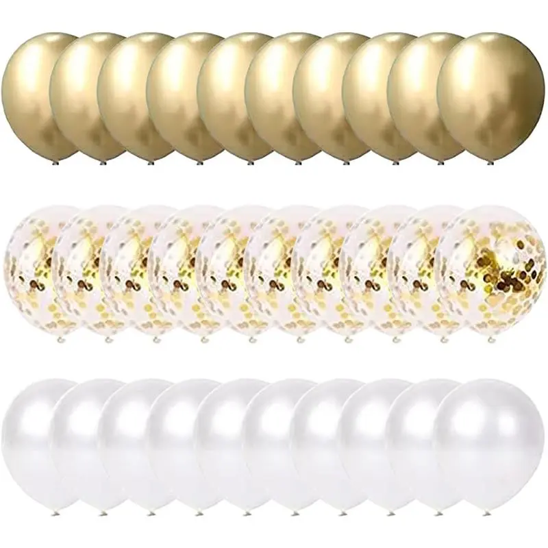60Pcs 12 Inches Gold and White Balloons Set Metallic Golden Balloons Gold Confetti Balloons Latex Balloons White Gold Helium Balloons for Wedding Anniversary Baby Shower Birthday Party Decorations Magical