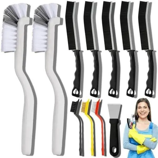 11pcs Crevice Cleaning Brush Set - Durable Bristles for Tight Spaces, Long Handle for Kitchen Sink, Cups & Bottles, Ideal for Bathroom, Toilet & Window Grooves, Bathroom Cleaning Tools