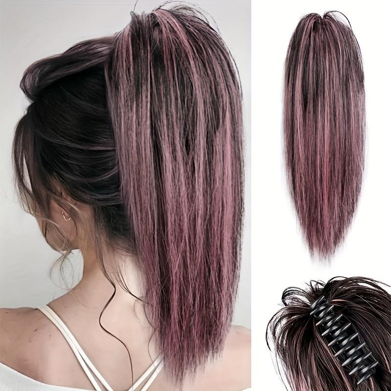 16inch A Messy Hair Bun Ponytail Claw Clip Hair Extension High Bun Hair Claw Clip Straight Short Ponytail Wig Piece Female Wig 8