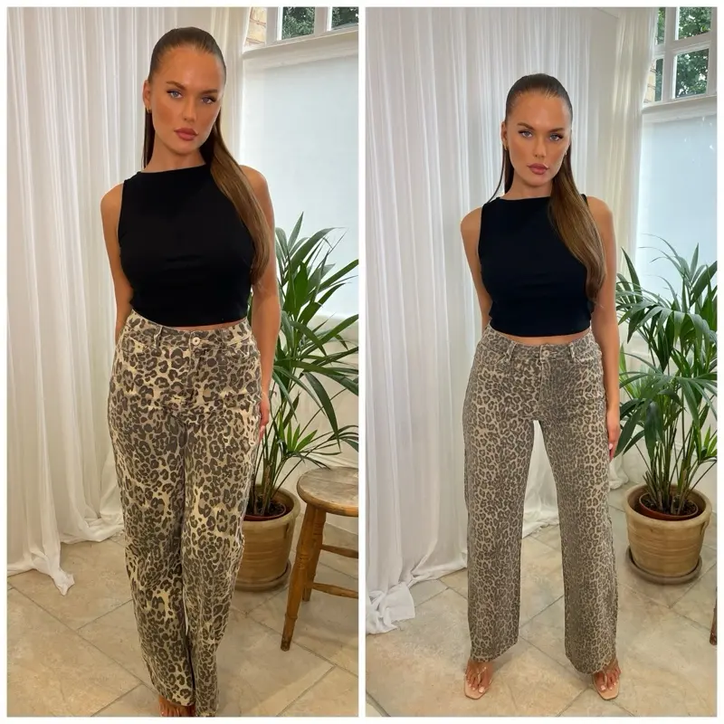 Leopard print straight leg jeans