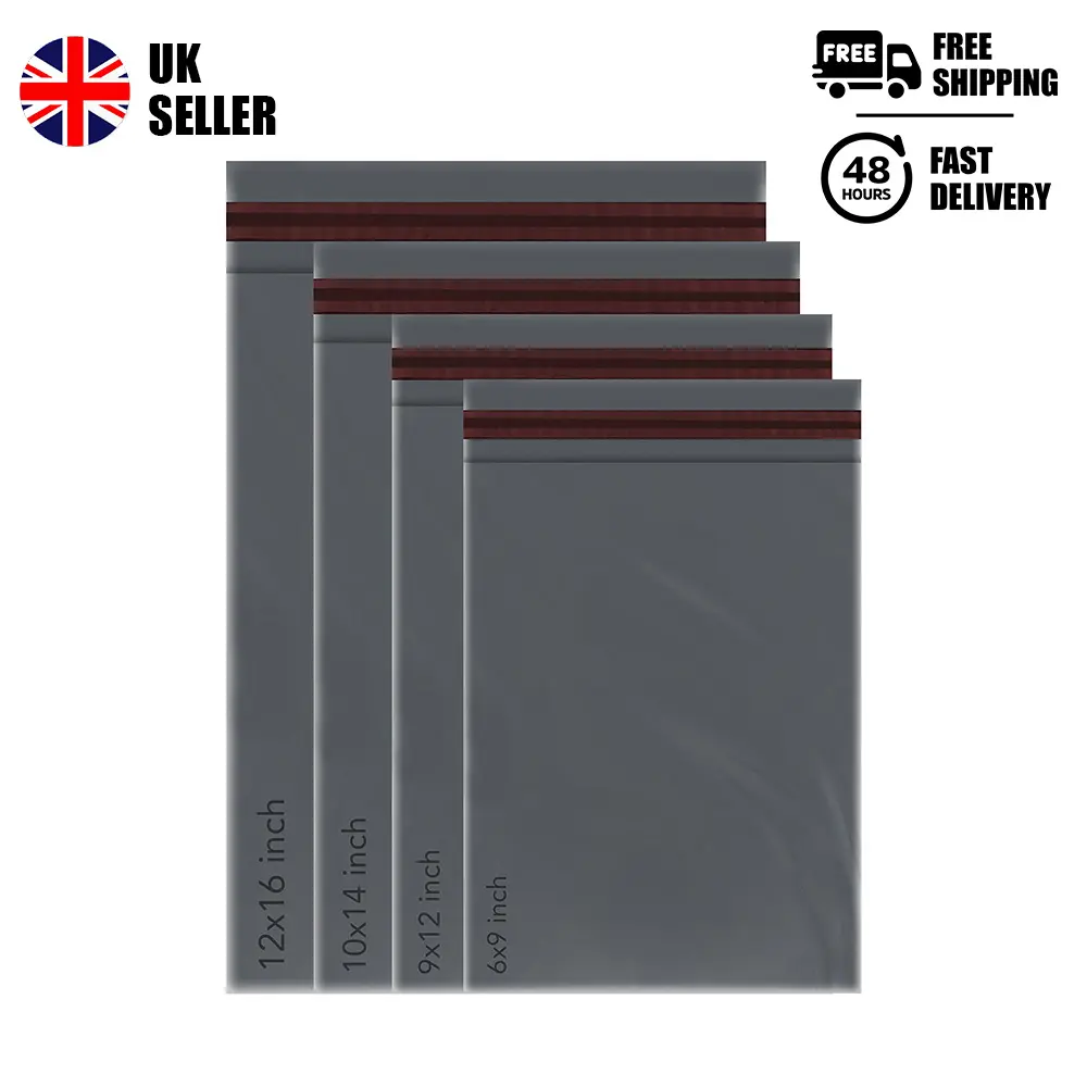 100 Mixed Grey Mailing Bags Self Seal Poly Postage bags 4 Sizes 25 From Each 6 x 9 inch / 9 x 12 Inch / 10 x 14 Inch / 12 x 16 Inch delivery bags postage bags postbag mailing bag