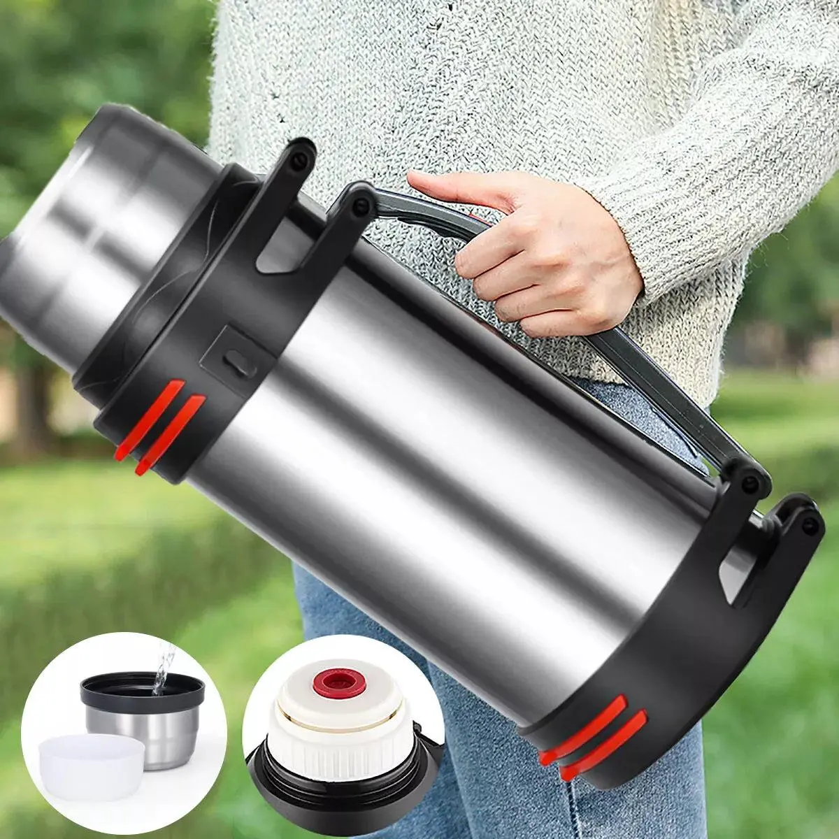 2L Stainless Steel Thermal Vacuum Travel Insulated Bottle Giant Flask for Hot and Cold Drinks