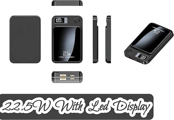 Product Introduction of Portable Magnetic Wireless Power Bank, 1 Count 5000mAh 22.5W/PD20W Fast Charging Power Bank with LED Digital Display, Suitable for Outdoor Travel, Power Bank for Smartphone, Mobile Phone Accessories, for Magsafe Charger, Travel Accessories 5