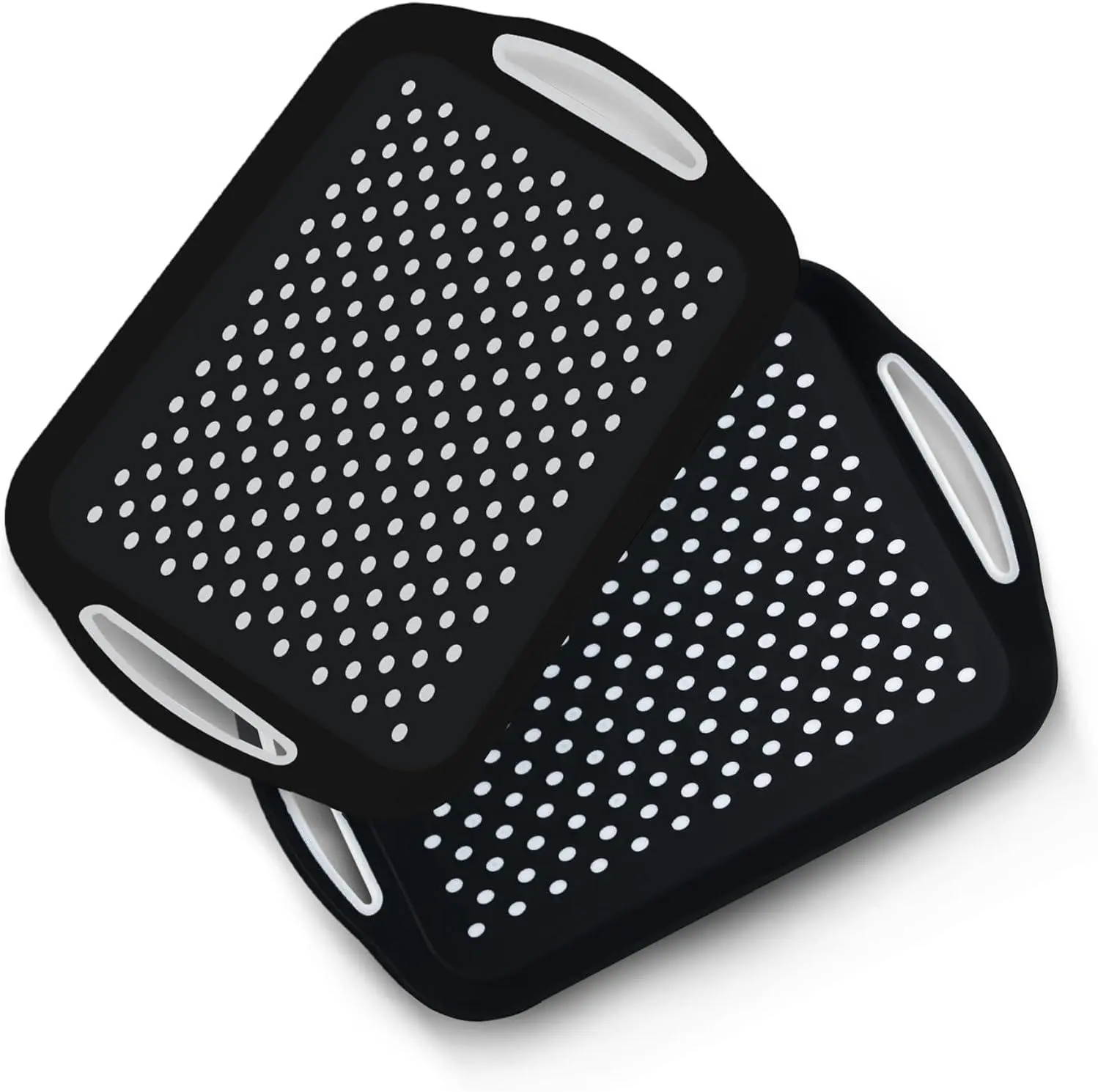 2-Pack Non-Slip Serving Tray Set with Grip Handles for Food Prep, Tea, and Breakfast in Bed - Dishwasher Safe - Plates