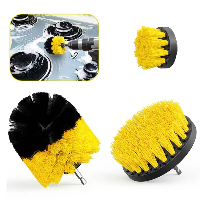 3Pcs DRILL ATTACHMENT CLEANING BRUSH SET POWER SCRUB HOME CAR TILE BATHROOM UK 5