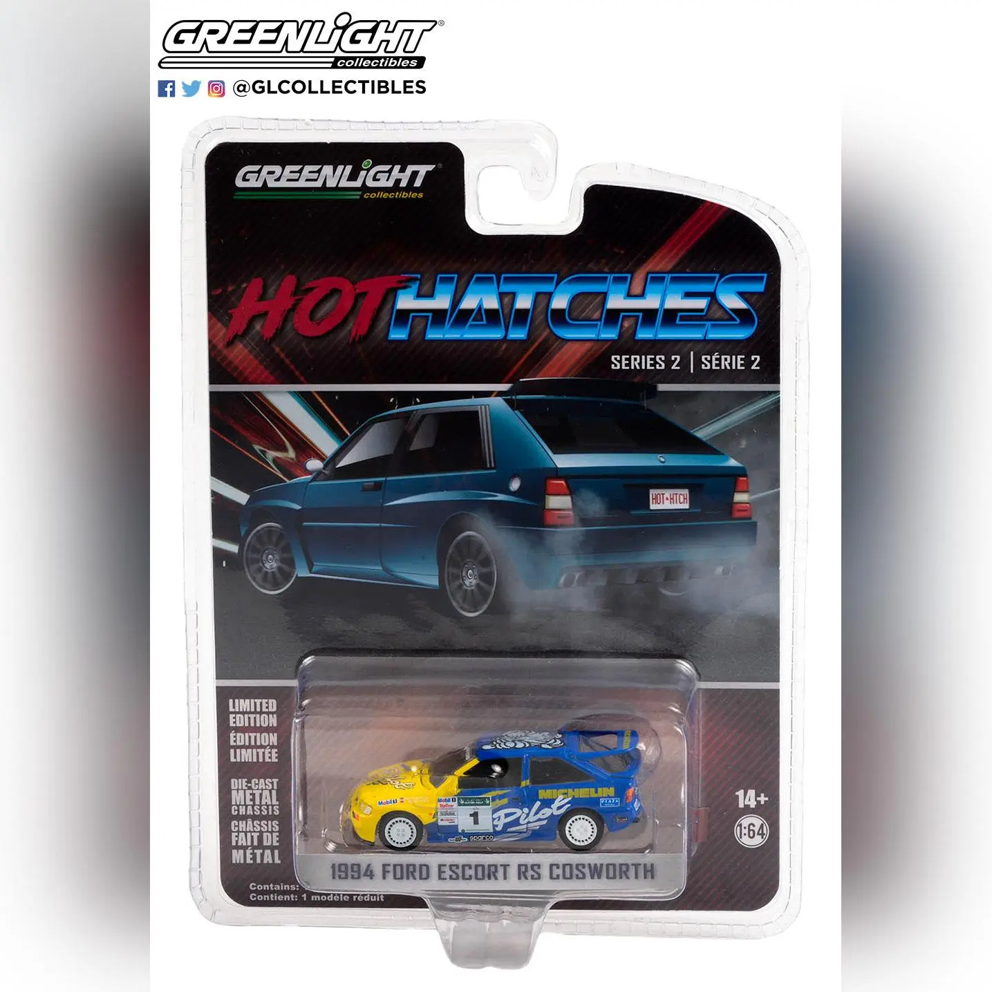 Greenlight 63020-E 1/64 Hot Hatches Series 2 - 1994 Ford Escort RS Cosworth - Michelin Pilot #1 11/AO
