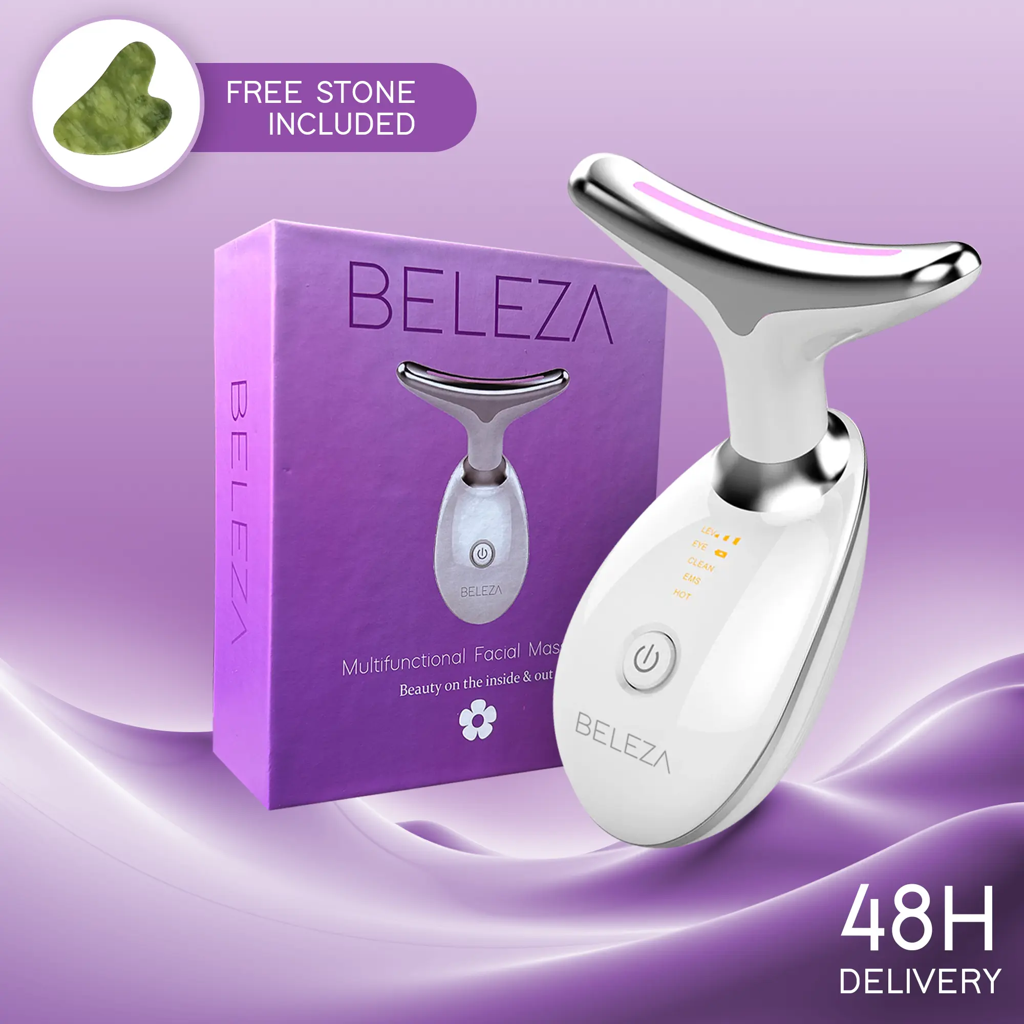 [UK seller] Facial massager & guasha stone with 7 light options & 3 modes for face & neck, Anti wrinkle device & face sculptor, 45°c heat light therapy Skin Care Acne