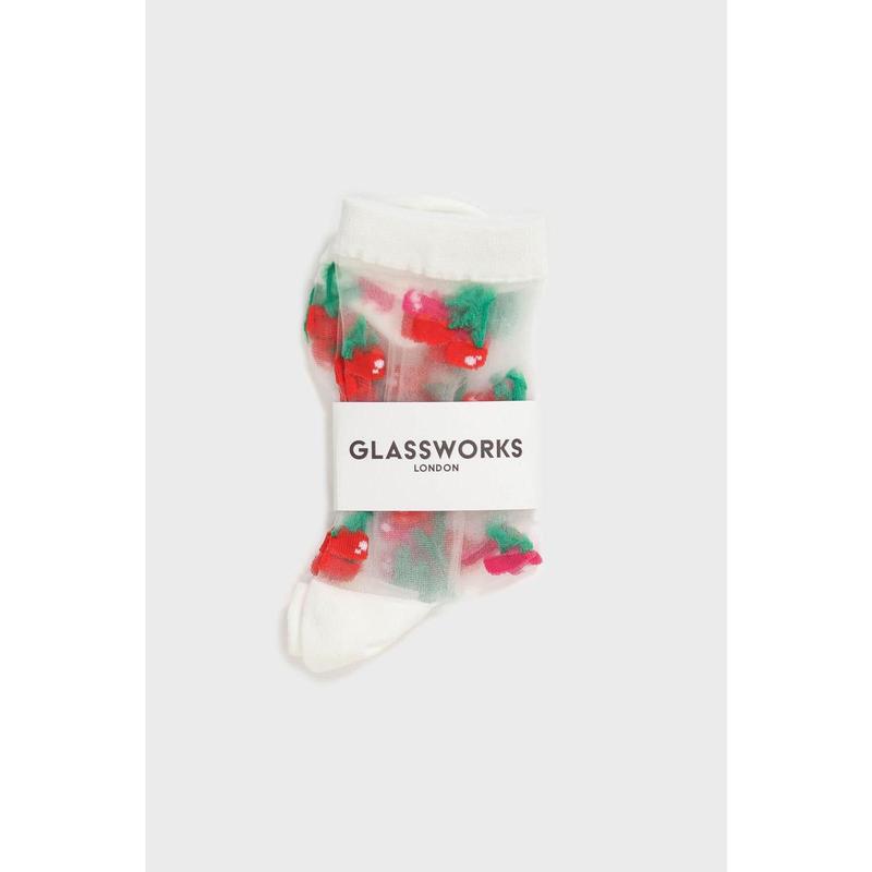 Red and pink cherry sheer socks 3