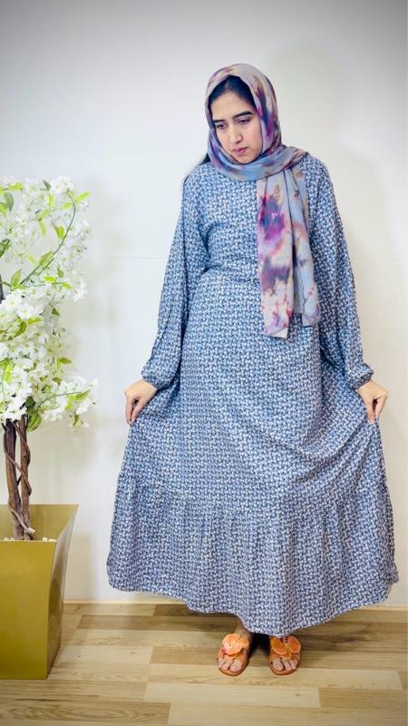 Product Introduction of May modesty summer llong frill printed maxi dress in linen cotton fabric women’s wear 14