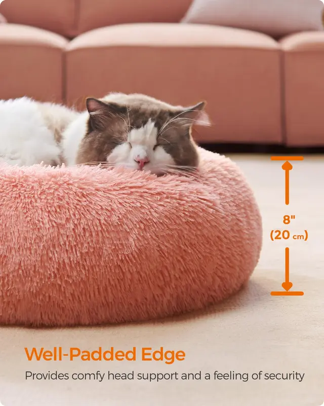 Dog Bed, Donut Cat Bed, Fluffy Calming Pet Bed with Removable, Washable Cover, Soft Long Plush, 50 cm, Pink PGW037R01 4