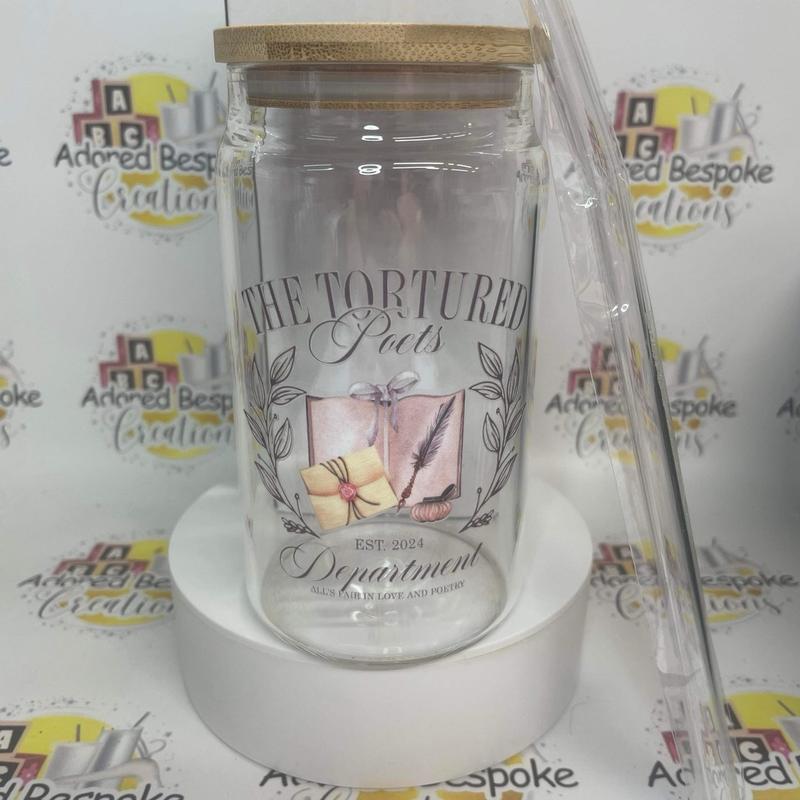 Taylor swift tortured poets 16oz libbey glass can with glass straw and box Coffee Drinkware Reusable 2