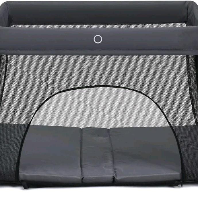 Maxmass Foldable Baby Playpen with Zipper Door, Mattress and Carry Bag - Portable Infants Crib Bed for Newborns Toddlers (Gray) 6