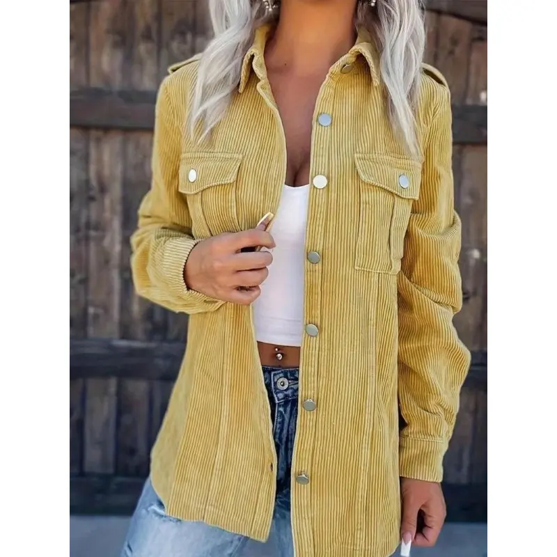 Women's Solid Button Front Flap Pocket Coat, Casual Long Sleeve Collared Outerwear for Daily Wear, Ladies Clothes for All Seasons