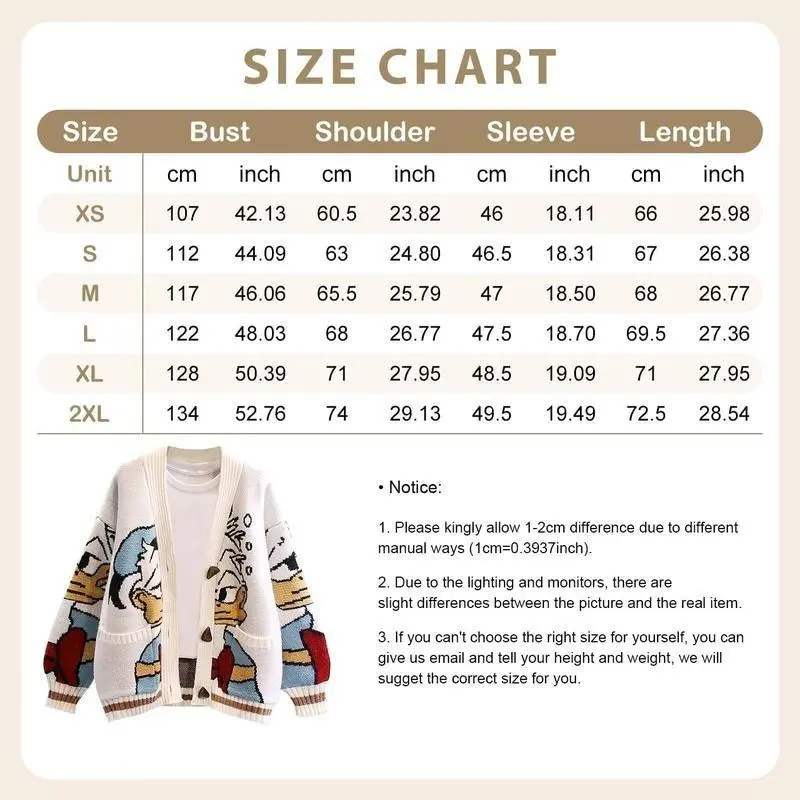 Womens Cute Embroidery Cartoon Duck Cable Knit Cardigans Sweater Button Down Slouchy Wool Blend Coat 1