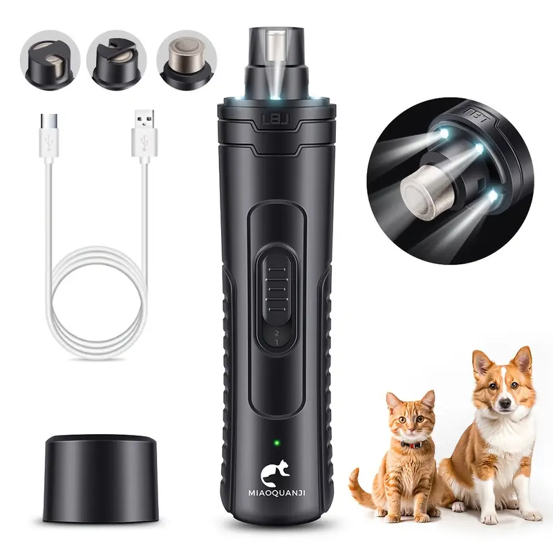 2-Speed Professional Electric Dog Nail Clipper - Gentle and Painless Paws Grooming & Smoothing Tool with 3 LED Light for Large Medium Small Dogs (Black) 3