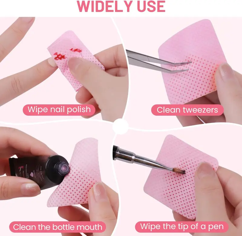 Lint Free Wipes for Nails, 600PCS Nail Wipes Pads, Nail Polish Remover Pads, Nail Varnish Remover Pads, Absorbent Remover Wipes Meltblown, Nail Art Tool Cleaning for nails, Pink Manicure Nail Care Cleanser Cleansing 5