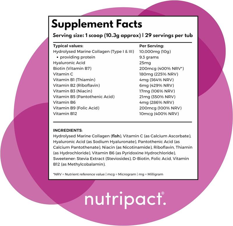 Marine Collagen Powder 10,000mg with Hyaluronic Acid, Vitamin C, Biotin and B Vitamins - Nutripact 4