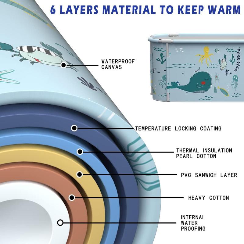 140cm Extra Large Portable Foldable Bathtub with Cover for Adult, Family SPA Soaking Tub for Small Bathroom, Thicken Multiple Layer Bathtub with Lid for Shower Stall  [Plus A Free Gift] 7