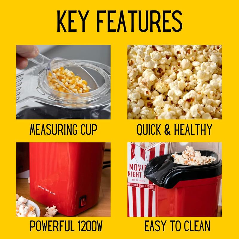 Product Introduction of Domestic King Popcorn Maker Home Made Popcorn Machine 1200W with Measuring Cup Healthy Snack No Oil Electric Popcorn Makers 6