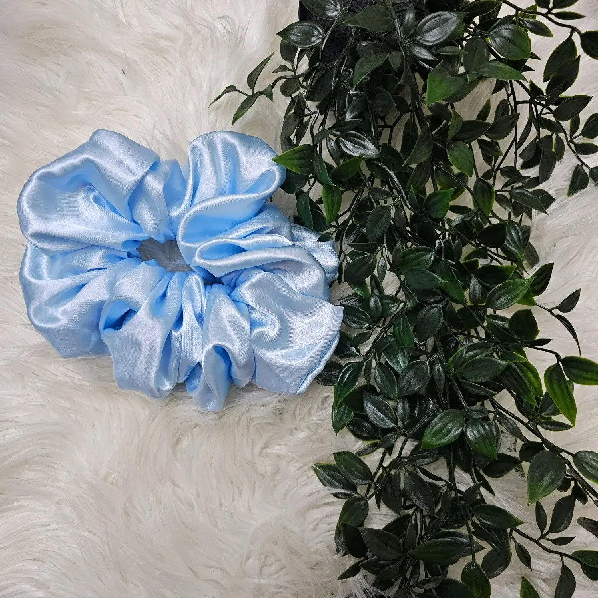 XL Sky Blue Satin Scrunchy - Fashion Hair Accessory