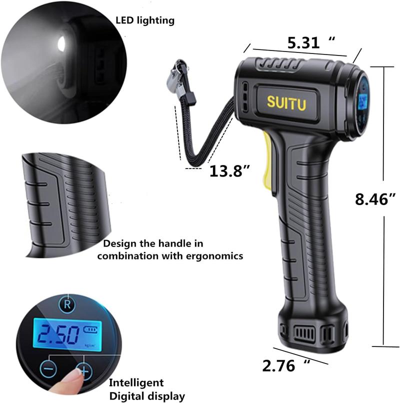 Product Introduction of 150 Psi Tire Inflator Pump With Emergency Led Light,Portableair Compressor Tire Pressure Inflator, Emergency Car Pressure Pump With Pressure Gauge,Wireless Inflator Compressor 3