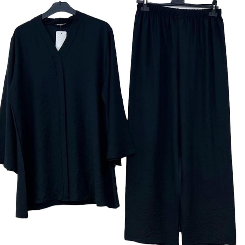 Linen Feel Comfortable Two-Piece Top and Trousers Set 4