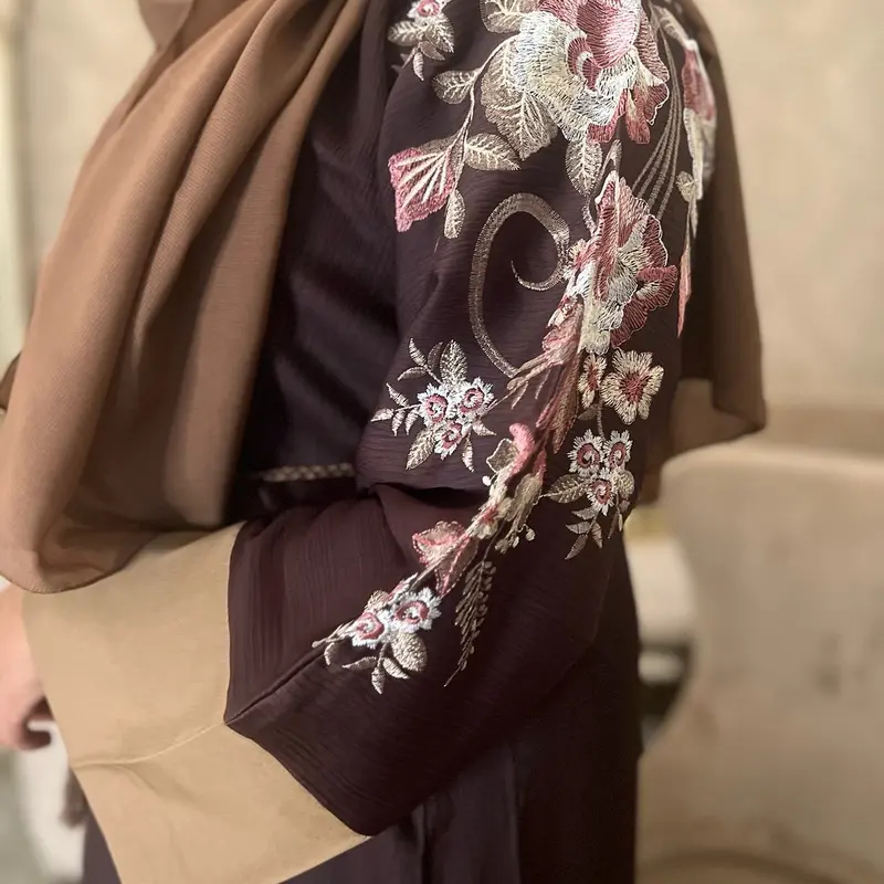 FAIZA 3 Piece Embroidered Open Abaya 0